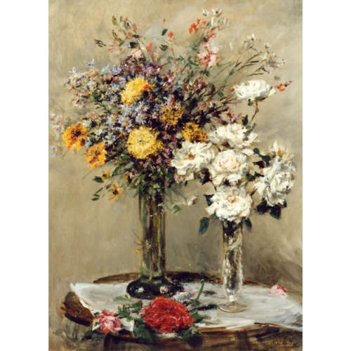 Flowers in Two Glass Vases on a Table